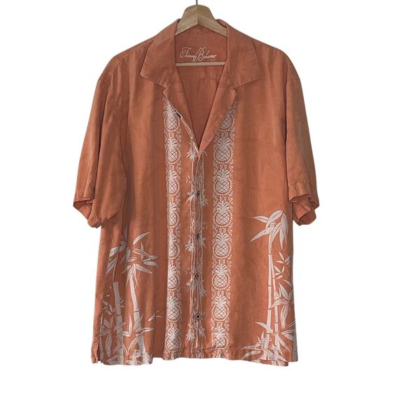 Tommy Bahama  100%‎ silk Orange Hawaiian Print  Short Sleeve Button Down Size XL - Picture 1 of 8